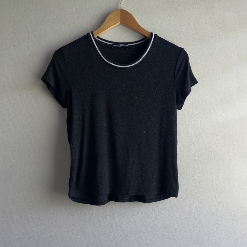 Brandy Melville Striped Ringer Neck T-Shirt Women One Size Gray Minimalist Y2K